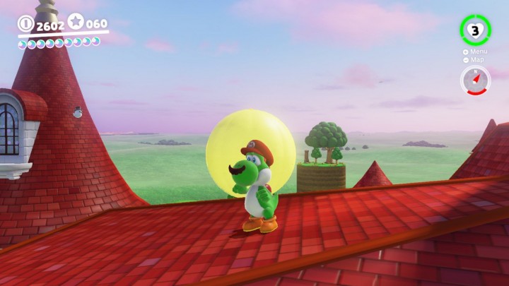 Yoshi on the roof in Super Mario Odyssey Yoshi on the roof in Super Mario Odyssey
