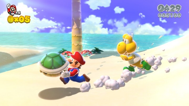 Mario stealing Koopa shell from Beach Koopa